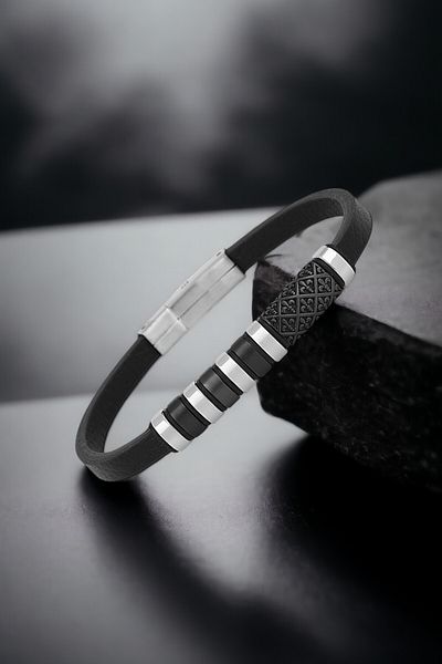 Daniel Klein Original Men's Bracelet Genuine Leather Stainless Steel Detailed Black Color Clip Buckle