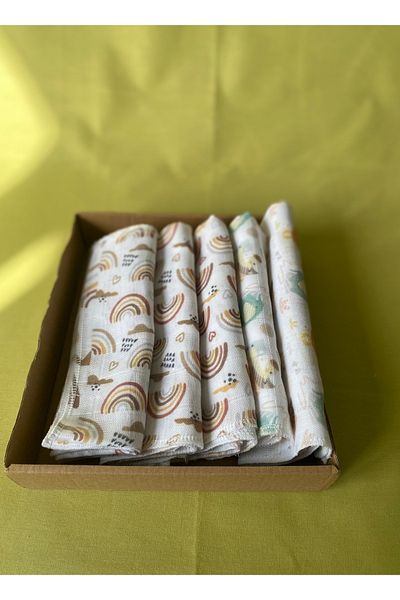 tiny wood Oeko-Tex Certified 100% Cotton Muslin Baby Mouth Wipes – Set of 5 (40X35 cm)