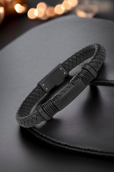 Daniel Klein Men's Bracelet - G黱Ey Leather with Stainless Steel Black Type Dkeblk2011C2