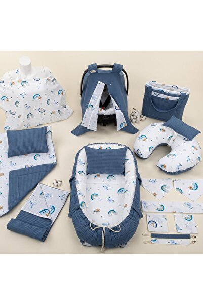 Yunikobaby Double Sided 18 Piece Set - Indigo Honeycomb and Blue Rainbow