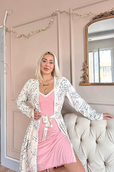 Pijamaevi Powder Harmony Exclusive Knitted Dressing Gown Nightgown Women's Pajamas Set