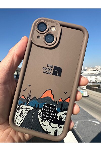 m.tk moveteck İphone 13 - 14 Uyumlu Kılıf Yumuşak Kenarlı Mountai Dağ Kuşu North Desenli 3d Kamera Korumalı Kapak