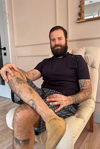 Pijamaevi Сіро-чорний плед з детально відсортованим краєм з коротким рукавом чоловічий піжамний комплект