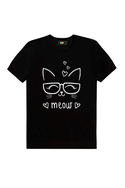 Frisson Black Cat Pattern Large Size T-shirt
