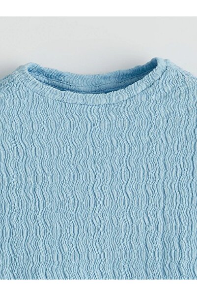 LC Waikiki Tricou pentru fetiță cu textura LCW Kids Blue Crew