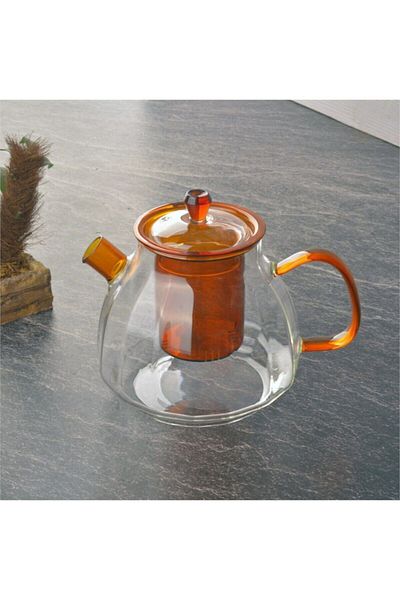 Qerhome 900 Ml Amber Borosilicate Teapot - With Glass Strainer and Glass Lid (THN76354)