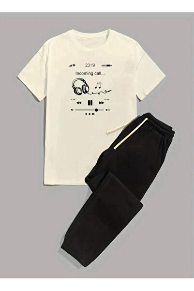 caddekombin Ανδρικό μπλουζάκι με στάμπα μουσικής, φούτερ, Jogger, άνετο κοστο...