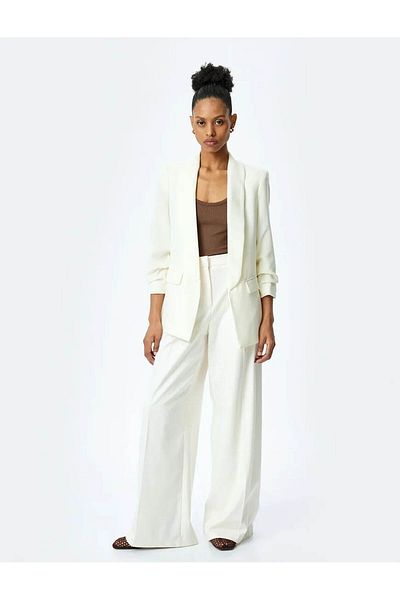 Koton Draped Detail 3/4 Long Sleeve Off-White Women's Jacket 5Sak50020Uw