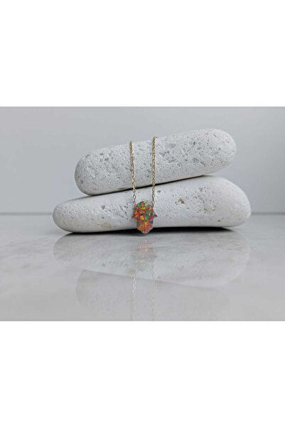 GÜMÜŞ Papila Silver Gold Turuncu Opal Fatma Ana Eli Gümüş Kolye