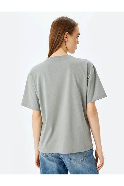 Koton Tricou cu mânecă scurtă cu imprimeu de pisici gri pentru femei 5sal10139ık