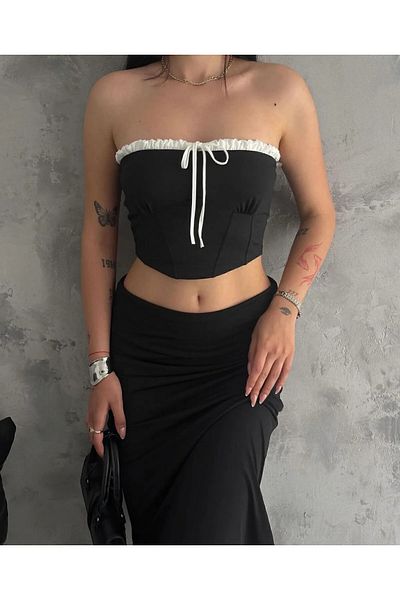 LOOKMEG Top crop Alexia Vintage pentru femei - Detaliu cu dantelă și corset