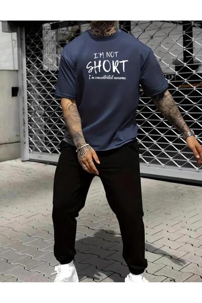 caddekombin Tamnoplavi muški trenerka set Jogger - Ja sam niskog rasta Štampa...