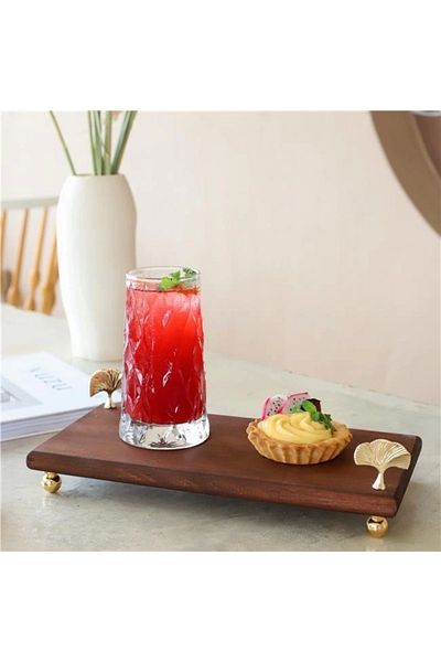 Akayev 30x14 Cm Ginkgo Presentation Plate - Wooden, Gold Legs