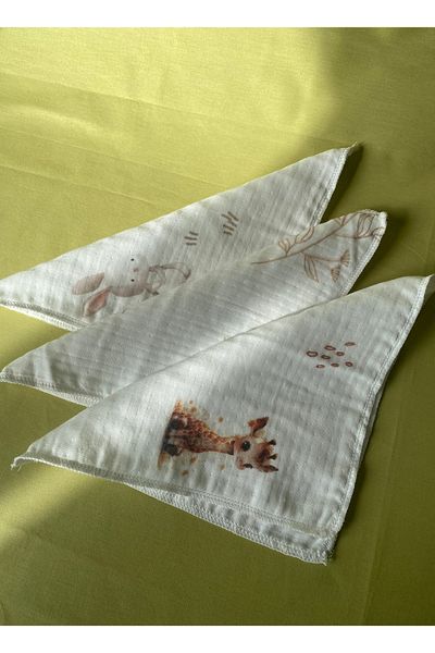 tiny wood Set of 3 Patterned Muslin Baby Mouth Wipes 100% Cotton 20 X 20 cm
