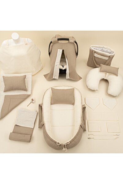 Yunikobaby طقم كامل 18 قطعة - وجهين - جديلة حجرية - موسلين كريمي