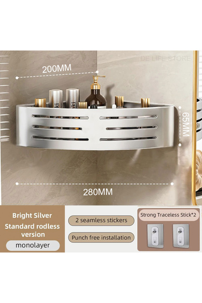 Choice silver 1-2PCS Bathroom Corner Shelf with Plastic Hook Towel Bar No Dri...