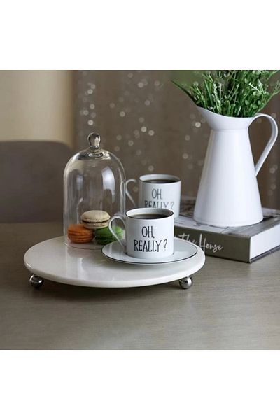 Akayev Marble White 28 Cm Silver Bead Foot Round Presentation Holder