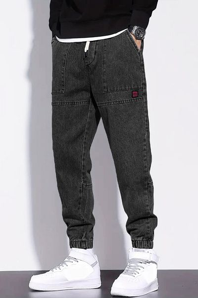 THE RULE Anthracite Men's Jean Denim - Elastic Waist and Leg, Relaxed Fit Rf0483