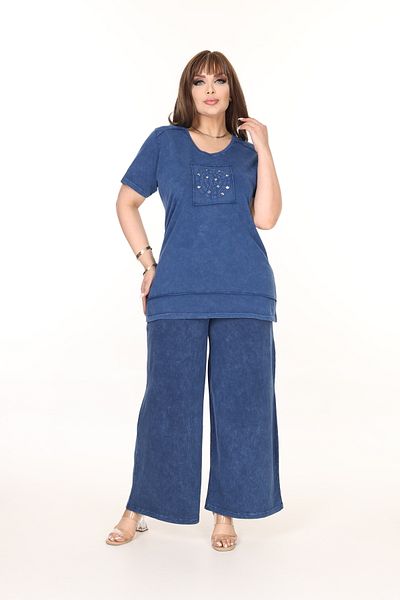 MJORA 100% Cotton Washed Fabric Stone Printed Bottom-Top Set