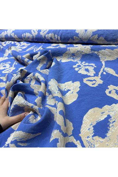 Yaren Ülker Ayrobin Patterned Draped Modal Fabric - Double Top Blue (En 150 cm)