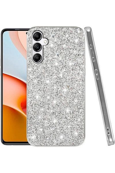 Rivor Samsung Galaxy S24 FE Compatible Case Camera Protrusion Stone Bead Embroidered Silvery Hard Cover