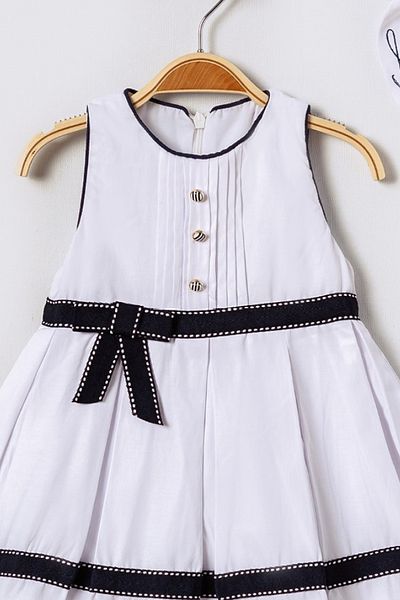 Bebüş Navy Blue Girl's Dress - Thick Sling, Button Detail and Bow Detail 15604