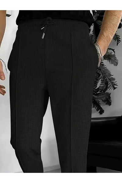 leyla sanat sanata yeni bir bakış açısı Leyla Art a New Perspective on Art Men's High Waist Front Lace-Up Waffle Pants with Pockets
