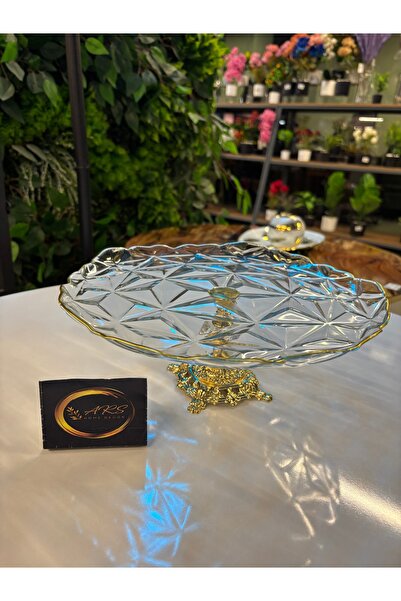 Paşabahçe ARS Paşabahçe Metal Kare Ayaklı Kesme Görünümlü Kenarı YALDIZLI Sunumluk, Dekoratif Tabak, Borcam