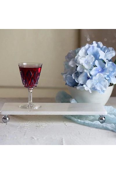 Akayev Marble White 30x15 Cm Silver Bead Standing Presentation Plate