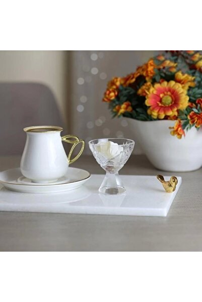 Akayev Marble White 30x20 Cm Gold Bird Presentation Plate