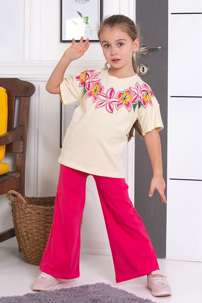 tunays shopping Spanish Leg Leggings Pants Floral Printed Oversize Tshirt Girls' Bottom Top Set