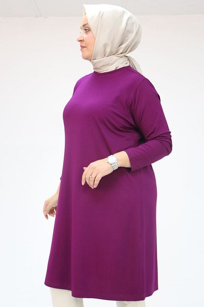 Eslina 38501 Plus Size Basic Combed Cotton Tunic - Purple