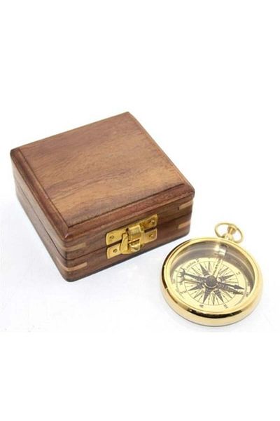 TT Tahtakale Toptancıları Brass Compass Model 3 with Wooden Box