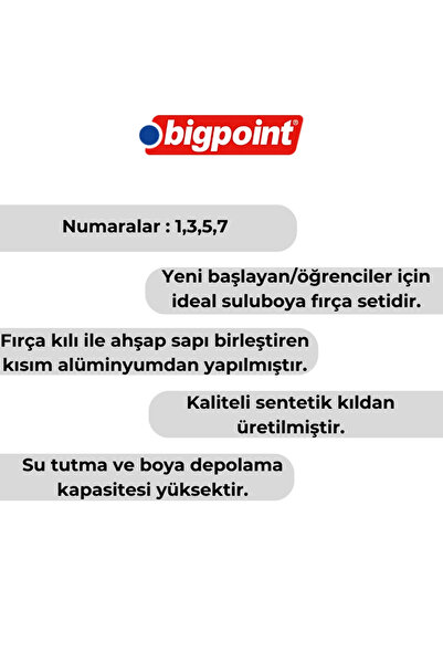 Bigpoint | 123 Serisi Sentetik Kıl Yuvarlak Fırça Seti, 4'lü, No: 1, 3, 5, 7, Suluboya, Guaj, Akrili