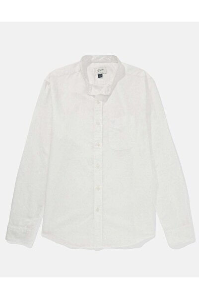AMERICAN EAGLE AE Band Collar Linen Button-Up Shirt