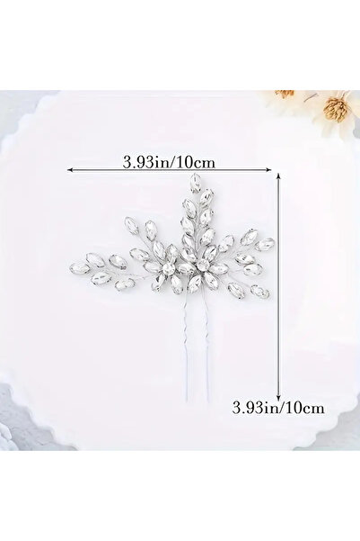 Eva Flore Silver Crystal Hair Clips for Brides - Hair Hairpin and Bun Clip 2 Pack