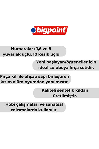 Bigpoint | 111 & 210f Serisi Sentetik Kıl Fırça Seti, 4'lü, Yuvarlak Ve Kesik Uçlu, No: 1, 6, 8, 10