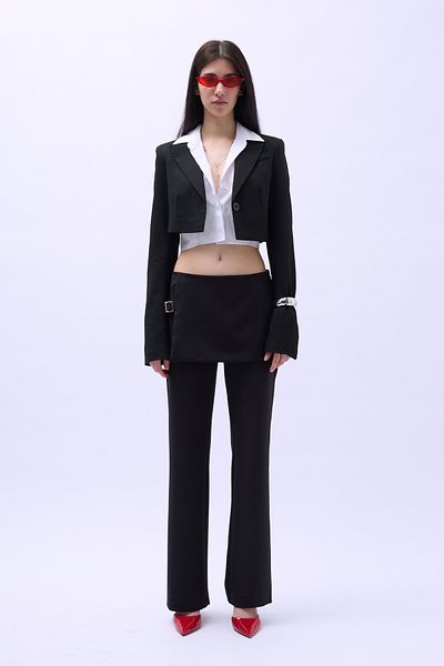 Black Fashion Black Trousers with Skirt Detail Belt