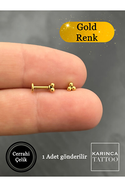 Karınca Piercing Cerrahi Çelik Kulak Flat Kıkırdak Helix Orbital Conch Tragus Piercing Küpe Alerji Yapmaz Üç Top