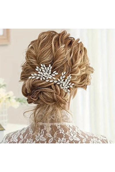 Eva Flore Silver Crystal Hair Clips for Brides - Hair Hairpin and Bun Clip 2 Pack