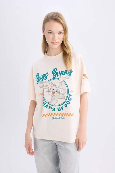 DeFacto Νέα σεζόν Coool Looney Tunes Oversize με φαρδύ λαιμόκοψη με εμπριμέ κοντομάνικο μπλουζάκι