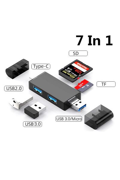 Choice قارئ بطاقات USB 3.0 متعدد الوظائف 7 في 1، قارئ بطاقات ذاكرة Micro Tf Sd، محرك أقراص فلاش USB