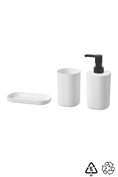 EA Home Concept Σετ μπάνιου Monroe 3 τεμαχίων Λευκό χρώμα Δοχείο υγρού σαπουνιού Θήκη οδοντόβουρτσας και στερεό σαπούνι