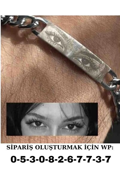 Sakura Accessories Kişiye Özel Tasarım Lazer Göz Portreli Çelik Künye Bileklik