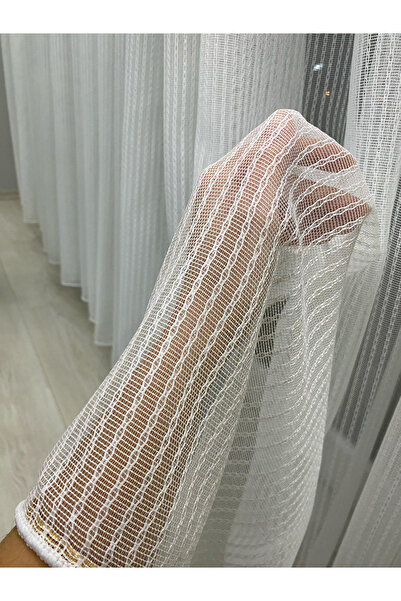 İNCİLİFE 4042 GÜMÜŞ SİMLİ DESENLİ MODERN EKRU TÜL PERDE 1/2,5 ORTA NORMAL PİLELİ