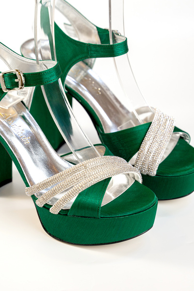 E&L Company 12cm Emerald Green Satin - Stone Detailed, Non-Slip Bottom, Lightweight Running Guaranteed