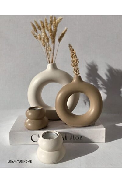 LİSYANTUS HOME 2'Li Halka Vazo, 2 'Li Mumluk Set