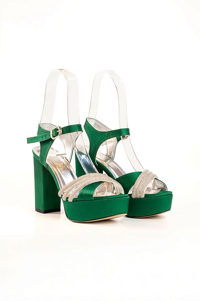 E&L Company 12cm Emerald Green Satin - Stone Detailed, Non-Slip Bottom, Lightweight Running Guaranteed