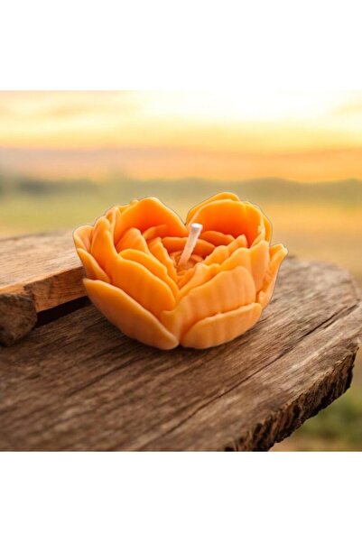 Gül şekilli yüzde yüz naturel soya waxdan üretilmiş kırmız ve sarı renkli kokulu mum