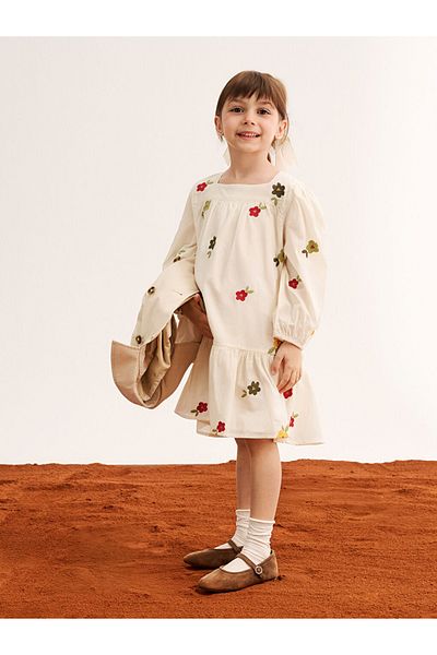 LC Waikiki Lcw Flounce Girls Floral Embroidery Poplin Dress